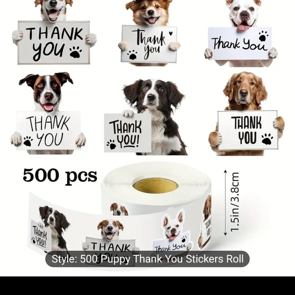 Other - Puppy Thank You Stickers Roll - 500 pcs